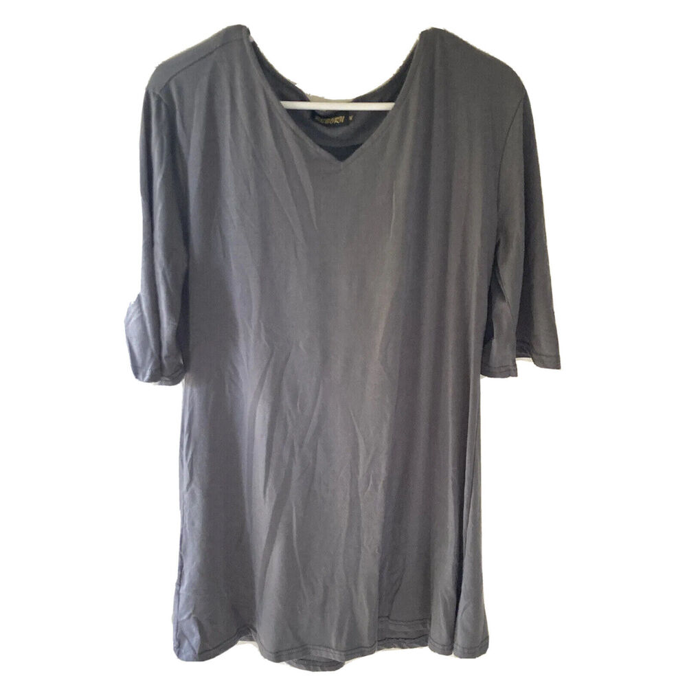 Reborn Top Sz XL Gray Scoop Neck Tunic Career Casual Stretch 3/4 Bell Sleeve